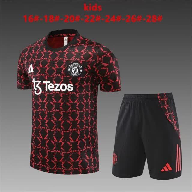 24/25 Kids Manchester United Red and Black Short Sleeves Size16-28