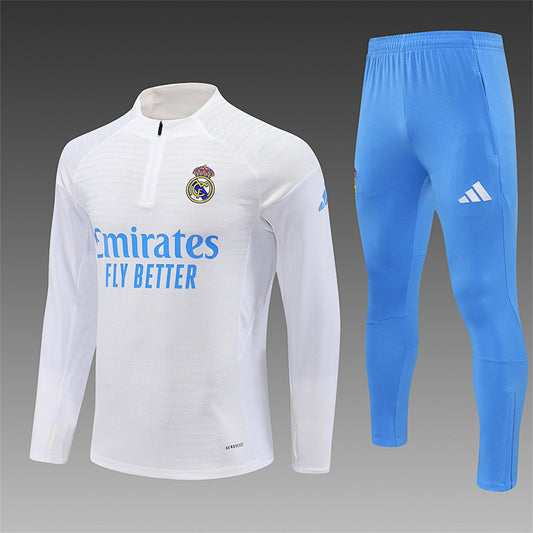 /26 Real Madrid White Match Light Blue Half Pull Training Suit (Adults&amp;Kids)9