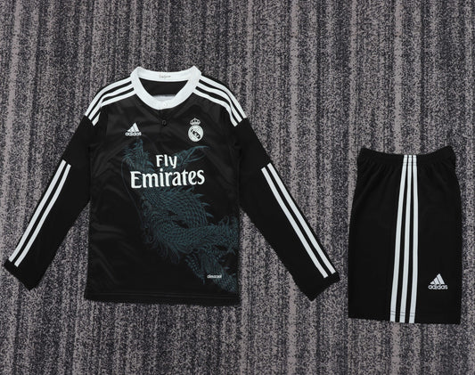 Retro Kids 2014/15 Real Madrid Second away Long sleeved Football Jersey&amp;Size16-28