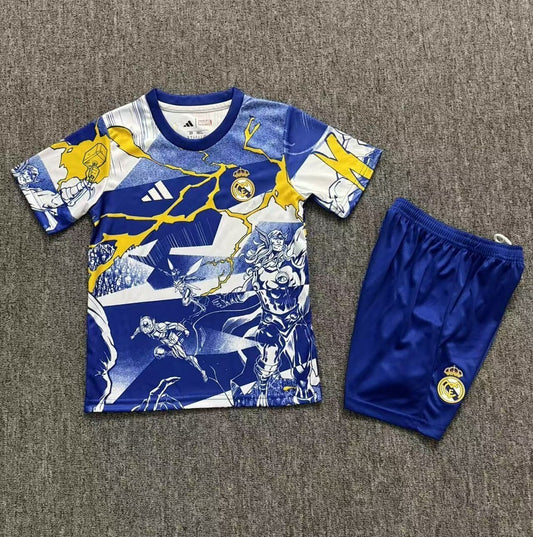 /26 Kids Real Madrid Marvel Co branded Edition Color Blue Yupoo Soccer Jerseys&Size 16-283