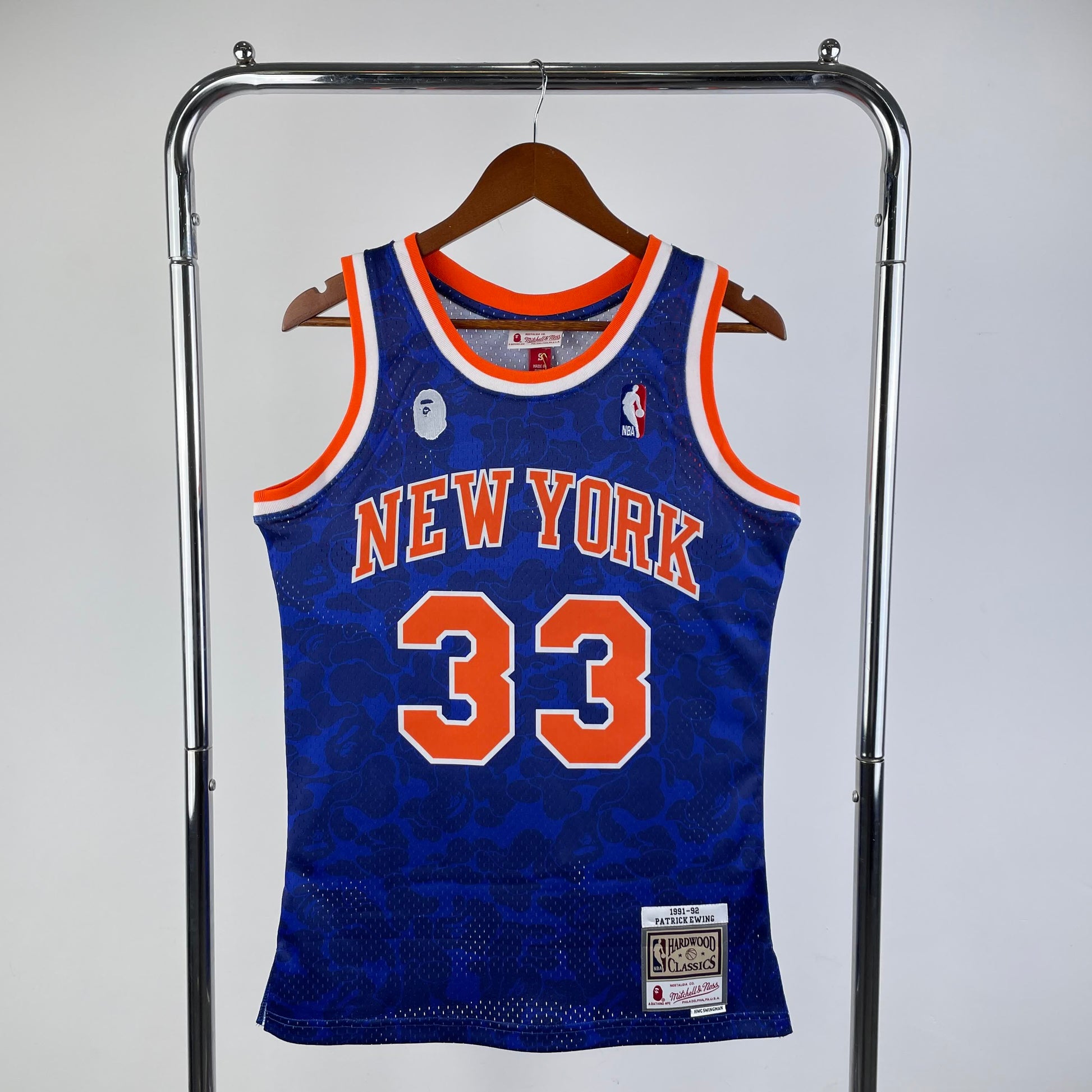 BAPE × M&N joint jersey: Knicks Blue No.33