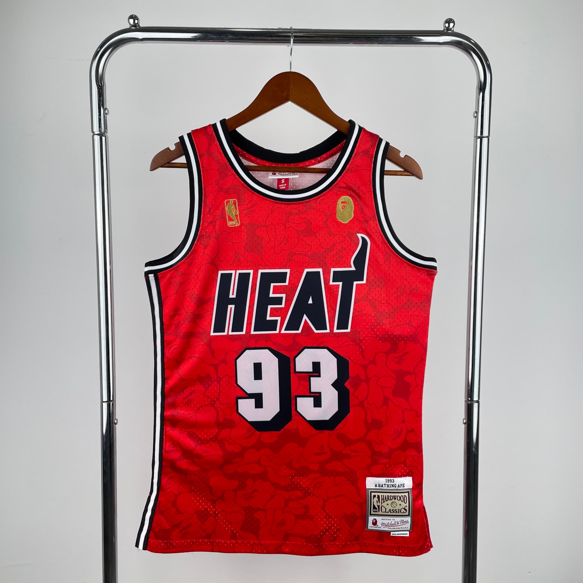 Miami Heat BAPE×M&N 93# Red Hardwood Classics Swingman Jersey