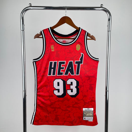 Miami Heat BAPE×M&N 93# Red Hardwood Classics Swingman Jersey