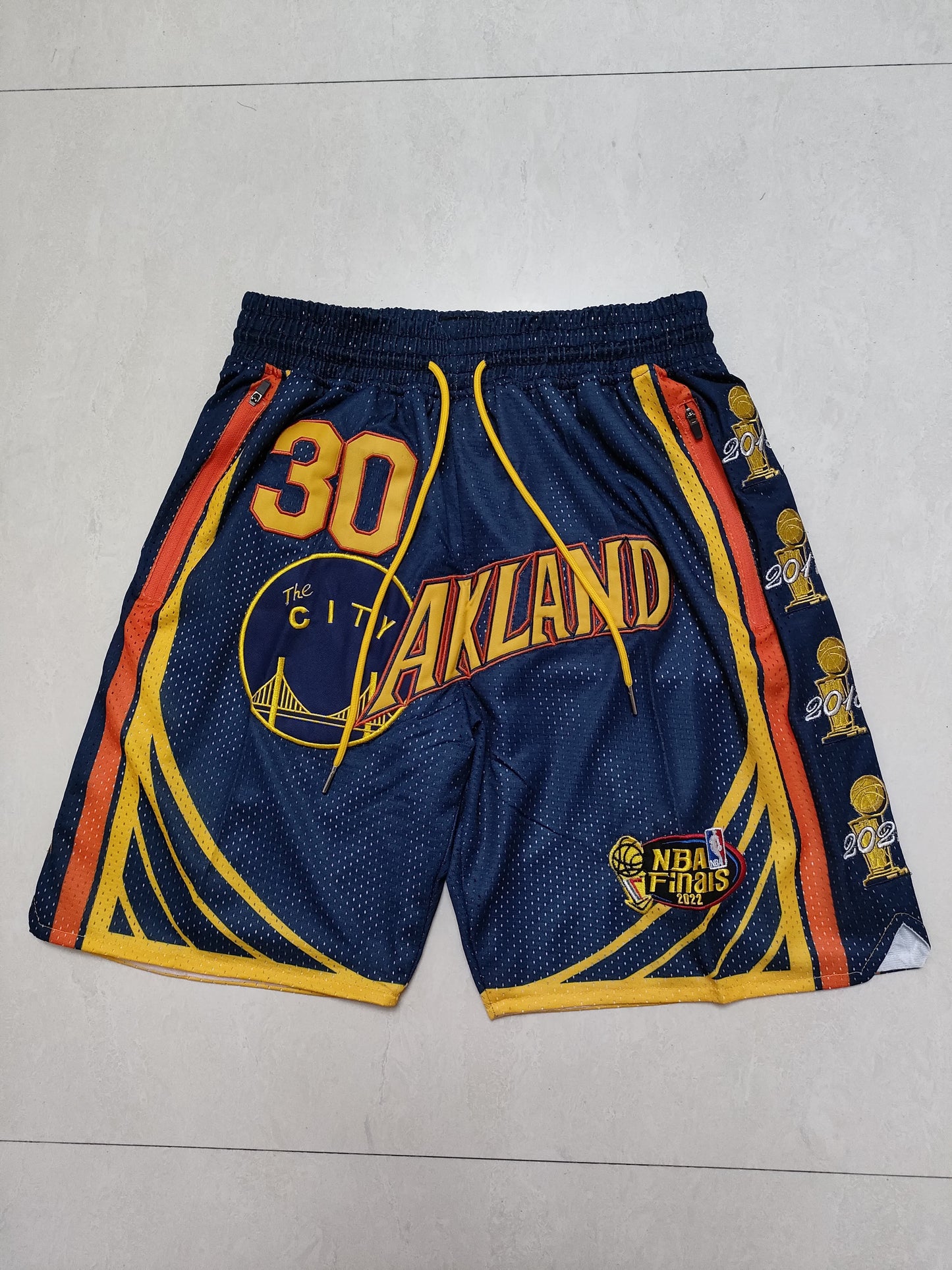 Warriors Deep Blue Curry Championship Full Embroidery Shorts