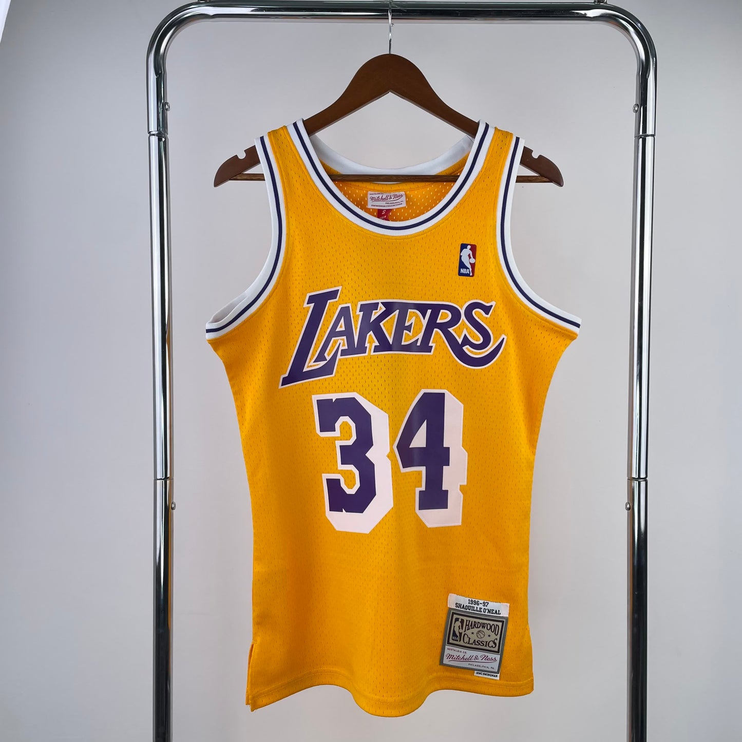 MN Heat Pressed Vintage Jersey: SW Lakers 96/97 Round Neck Yellow 34 O'Neal