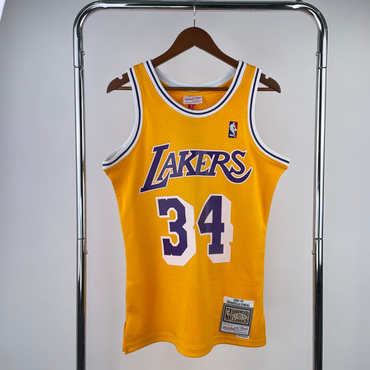 MN Heat Pressed Vintage Jersey: SW Lakers 96/97 Round Neck Yellow 34 O'Neal