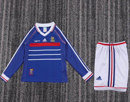 Retro Kids 1998 France Home Long sleeved Football Shirt&amp;Size16-28