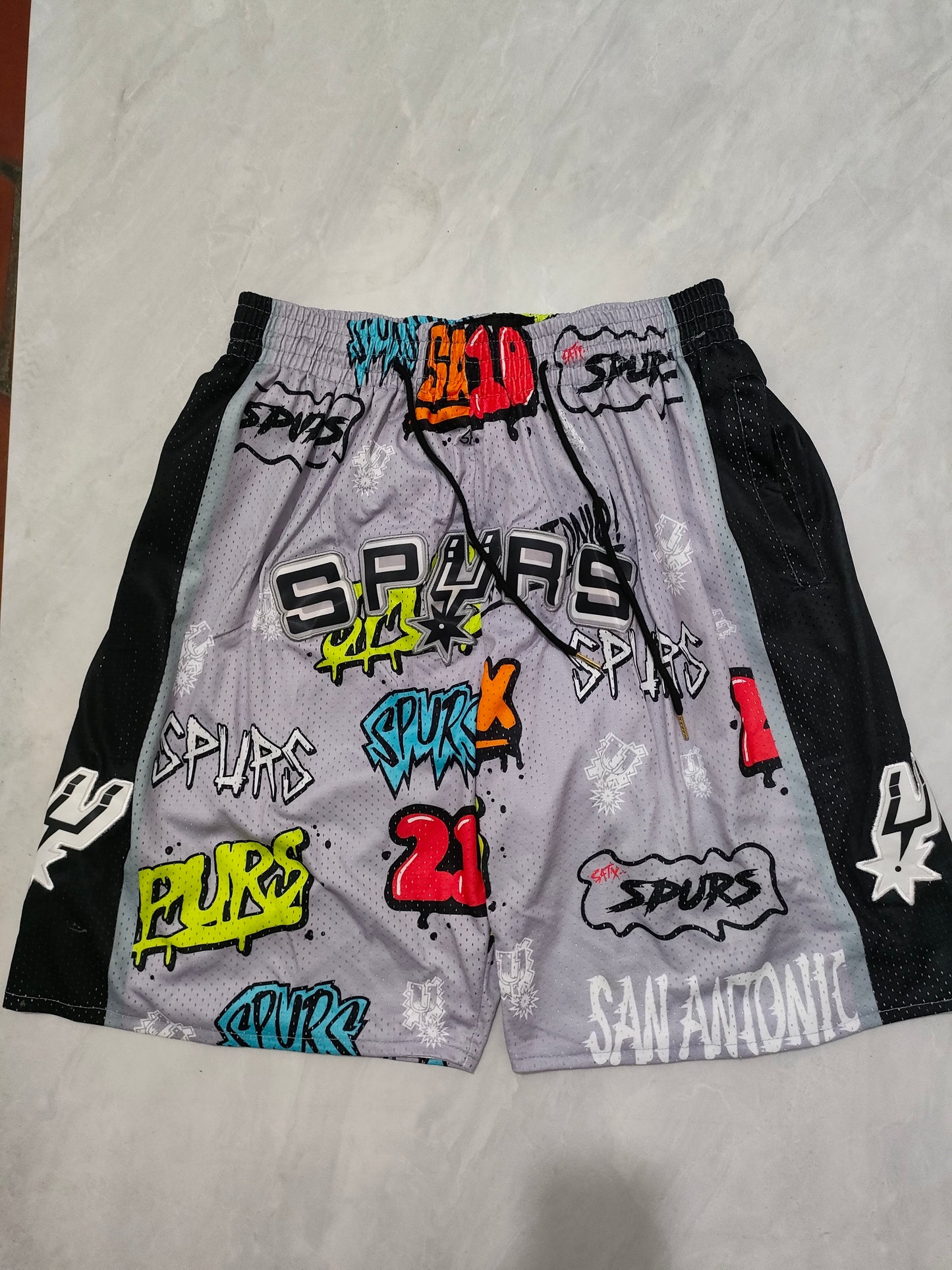 San Antonio Spurs Gray Graffiti Pocket NBA Shorts S-XXL