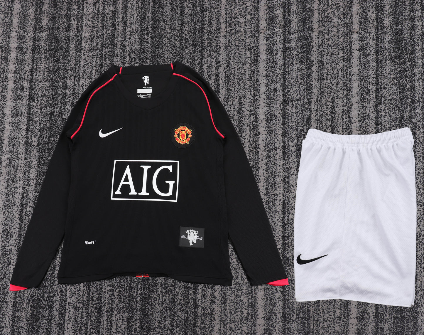 Retro Kids 2007/08 Manchester United away long sleeved black football shirt&amp;Size16-28