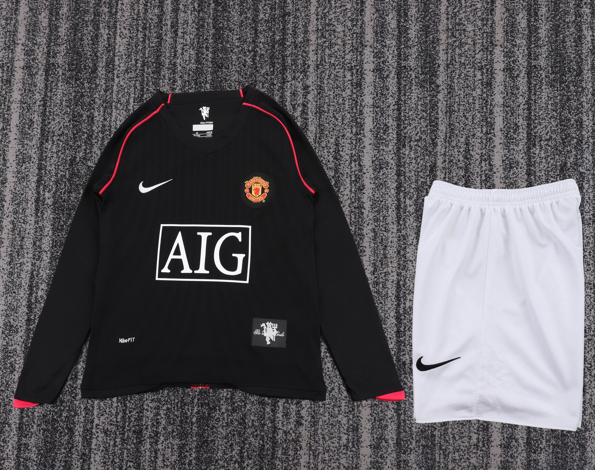 Retro Kids 2007/08 Manchester United away long sleeved black football shirt&amp;Size16-28