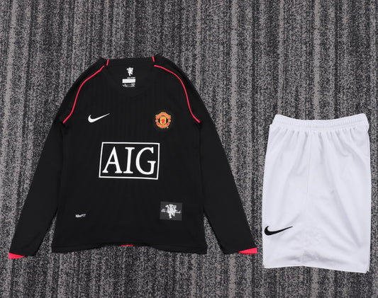 Retro Kids 2007/08 Manchester United away long sleeved black football shirt&amp;Size16-28