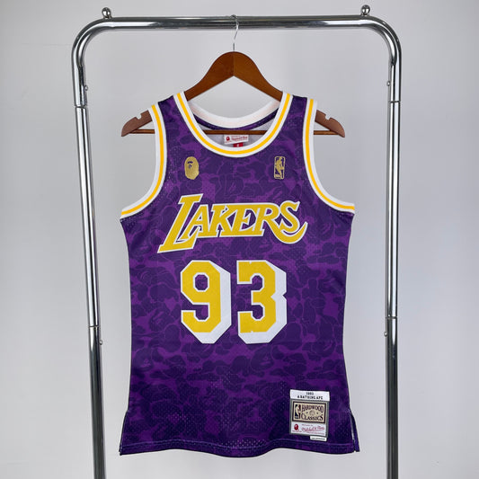 Los Angeles Lakers BAPE×M&N 93# Purple Hardwood Classics Swingman Jersey