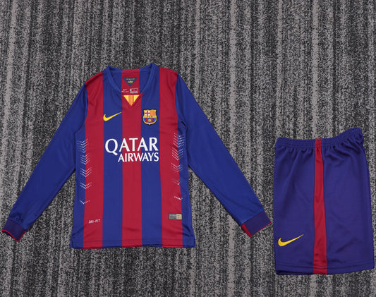 Retro Kids 2014/15 Barcelona home long sleeved football shirt&amp;Size16-28