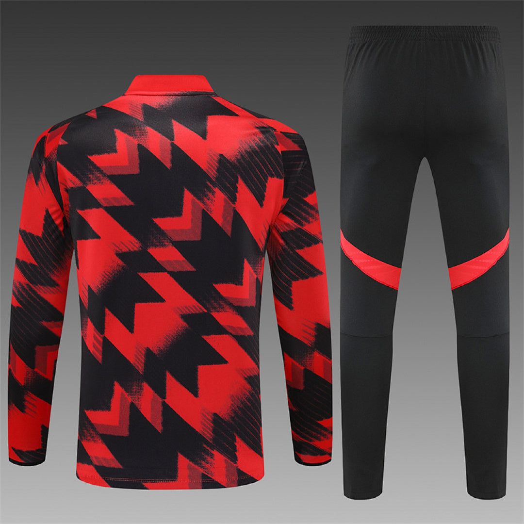 /26 Manchester United Red Black Half Pull Training Suit (Adults&amp;Kids)8