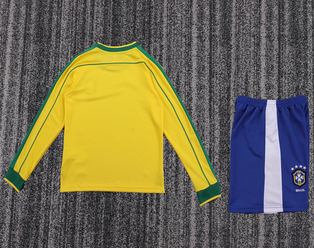 Retro Kids 1998 Brazil Home Long sleeved Football Shirt&amp;Size16-287