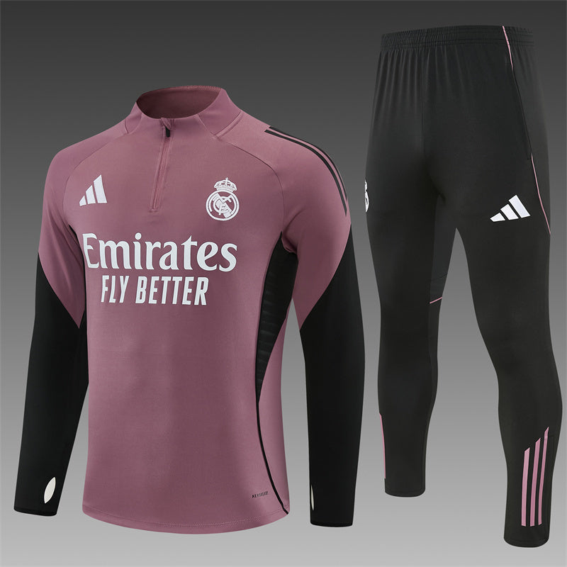 2025/26 Real Madrid Purple Half Pull Training Suit Yupoo Soccer Jerseys (Adults&amp;Kids)
