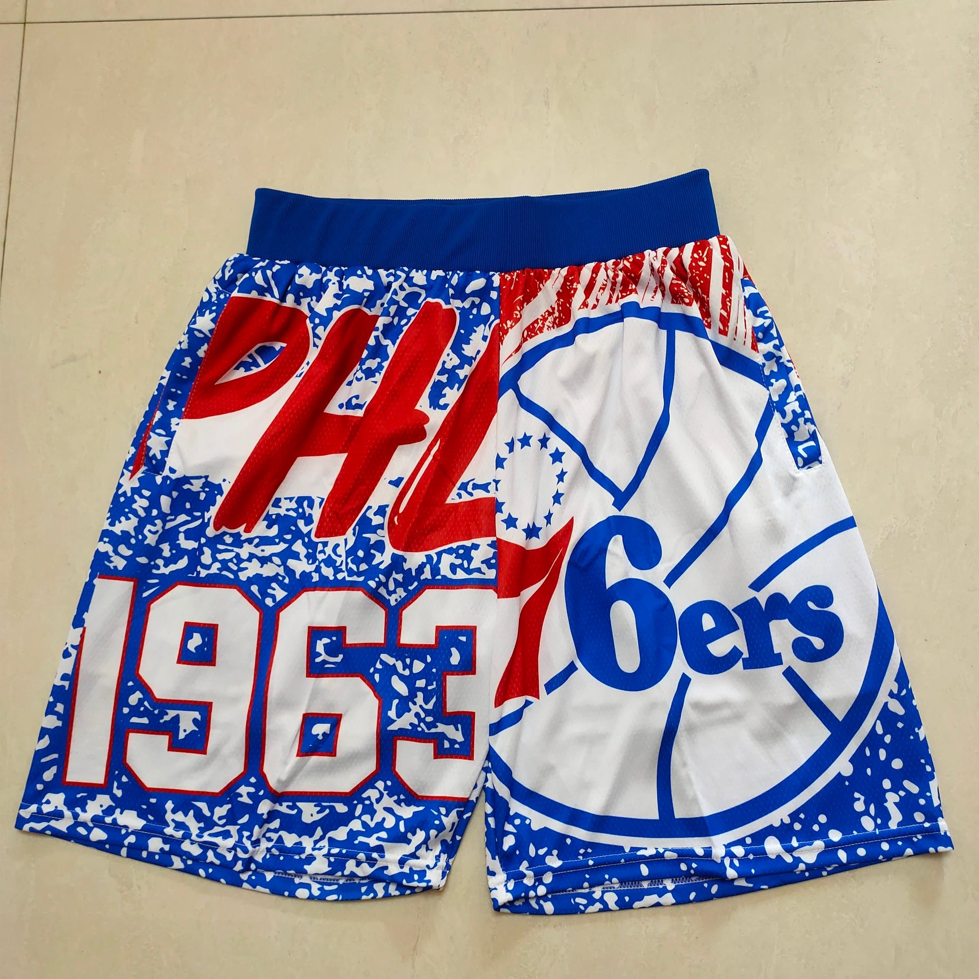 76ers MitchellNess Brigade Standard Blue Ball Sports Shorts