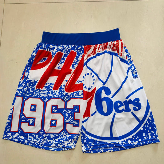 76ers MitchellNess Brigade Standard Blue Ball Sports Shorts
