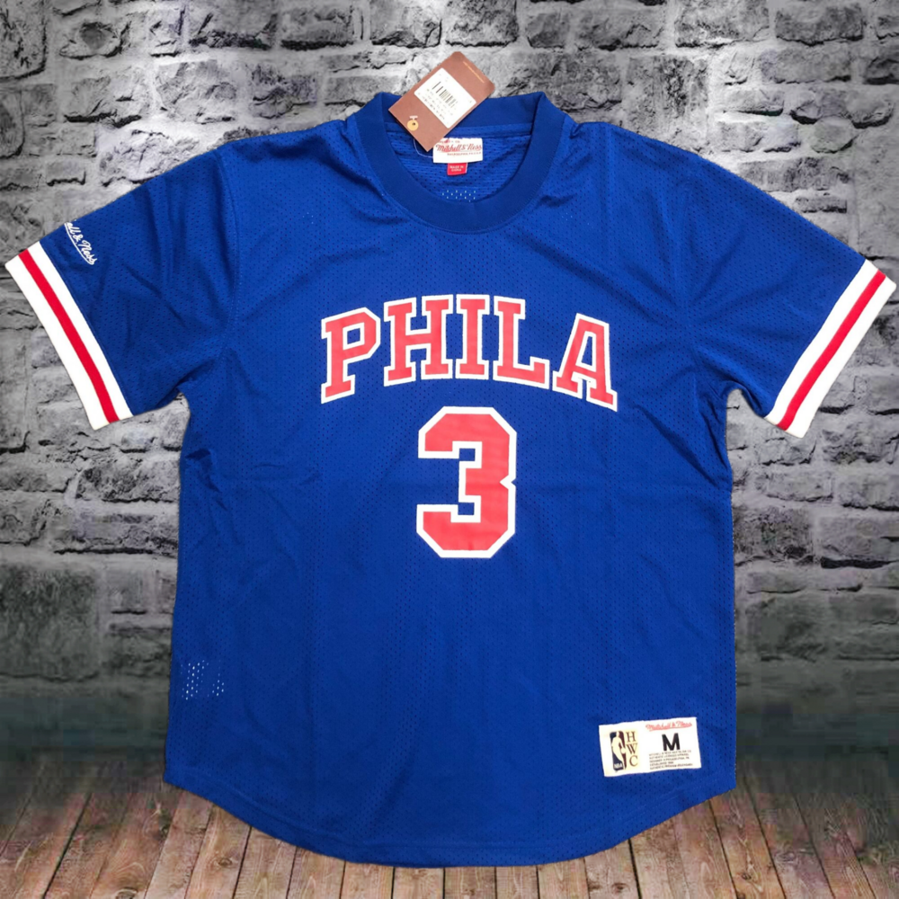 Mitchellness 76ers Blue 3 Iverson Vintage Mesh Short Sleeve