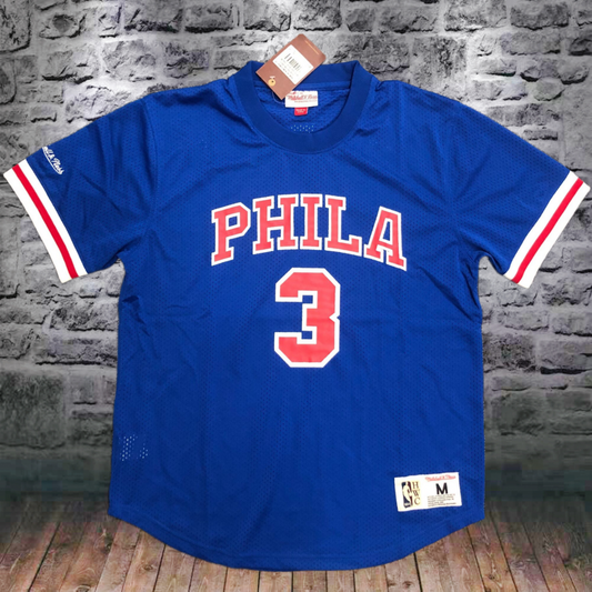 Mitchellness 76ers Blue 3 Iverson Vintage Mesh Short Sleeve