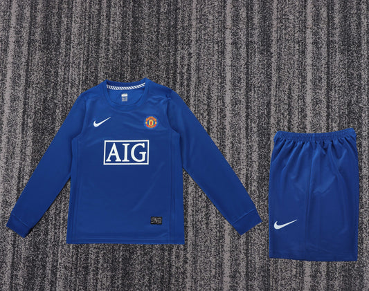 Retro Kids 2008/09 Manchester United Second away Long sleeved Football Jersey&amp;Size16-28