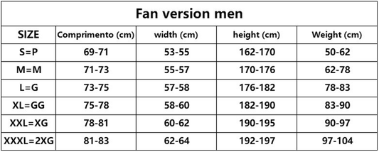 fan size chart