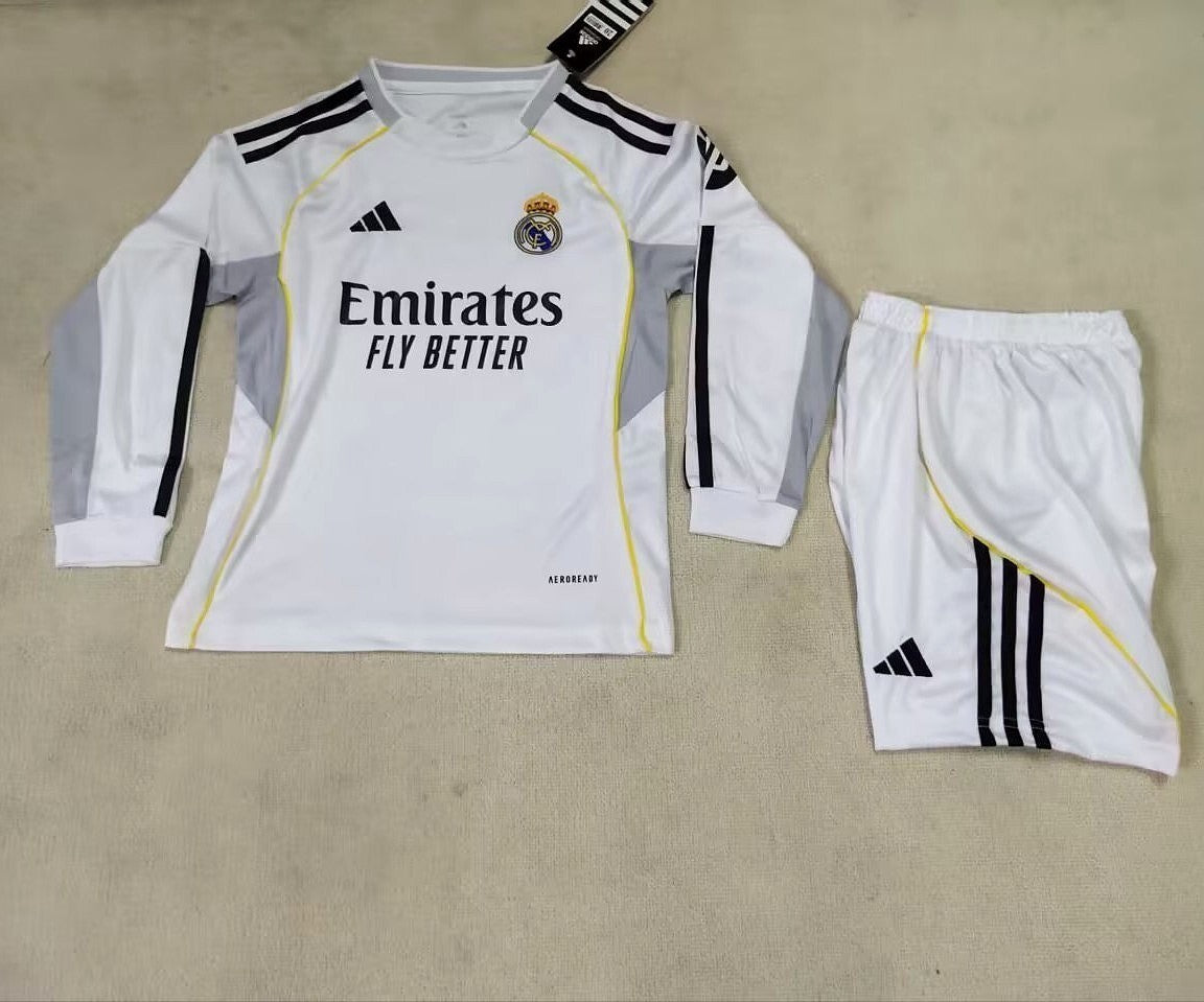 25/26 Kids Real Madrid Home Long Sleeve Size 16-28