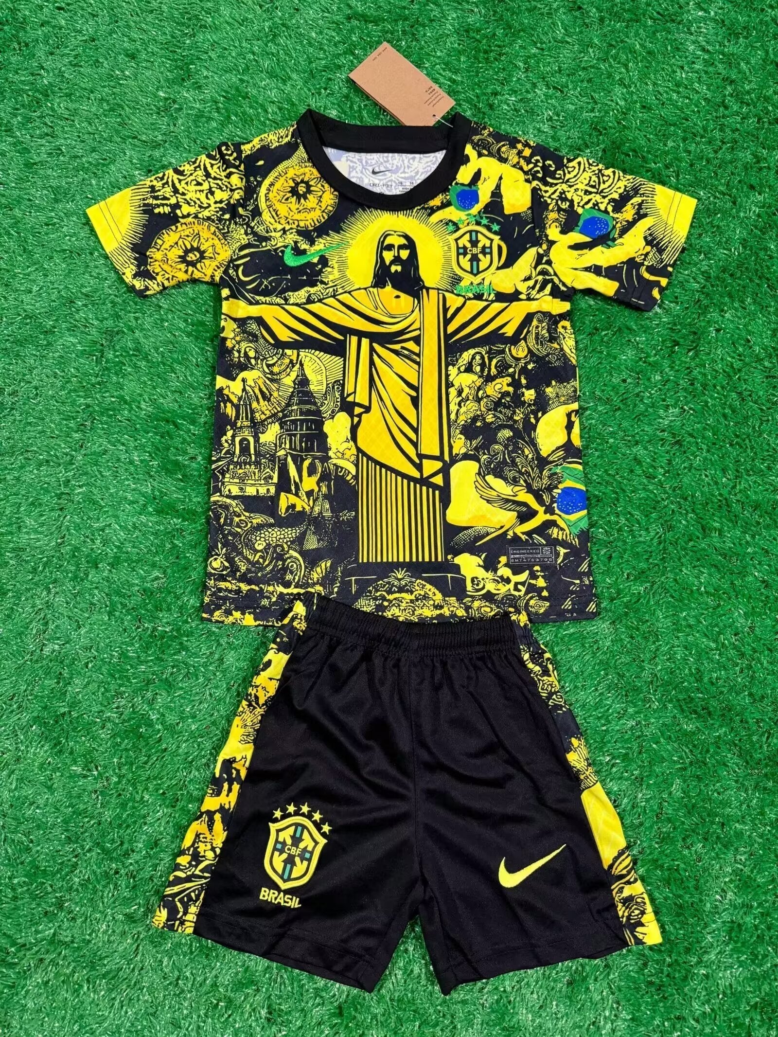 24/25 Kids Brazil Jesus Yellow Black Size 16~28