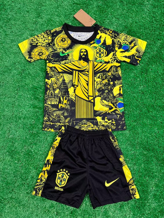 24/25 Kids Brazil Jesus Yellow Black Size 16~28