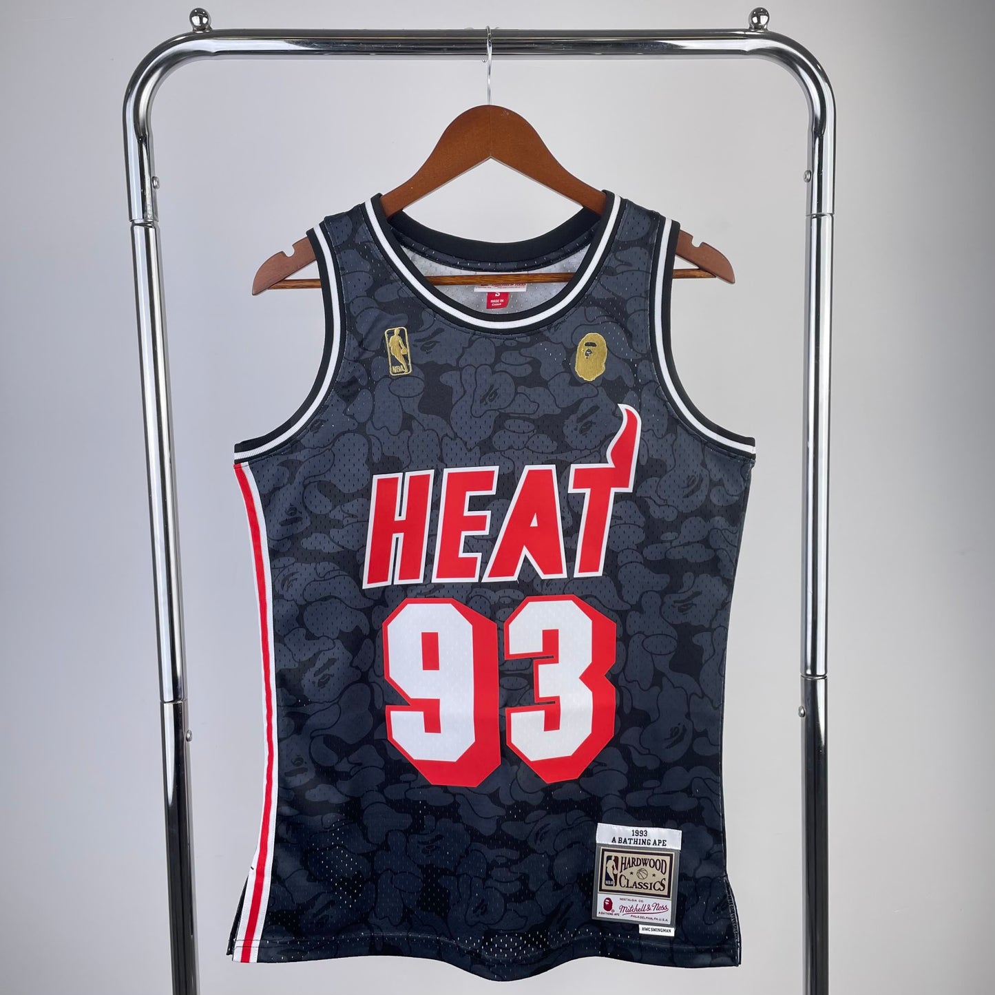 BAPE × M&N joint jersey: Heat Black 93