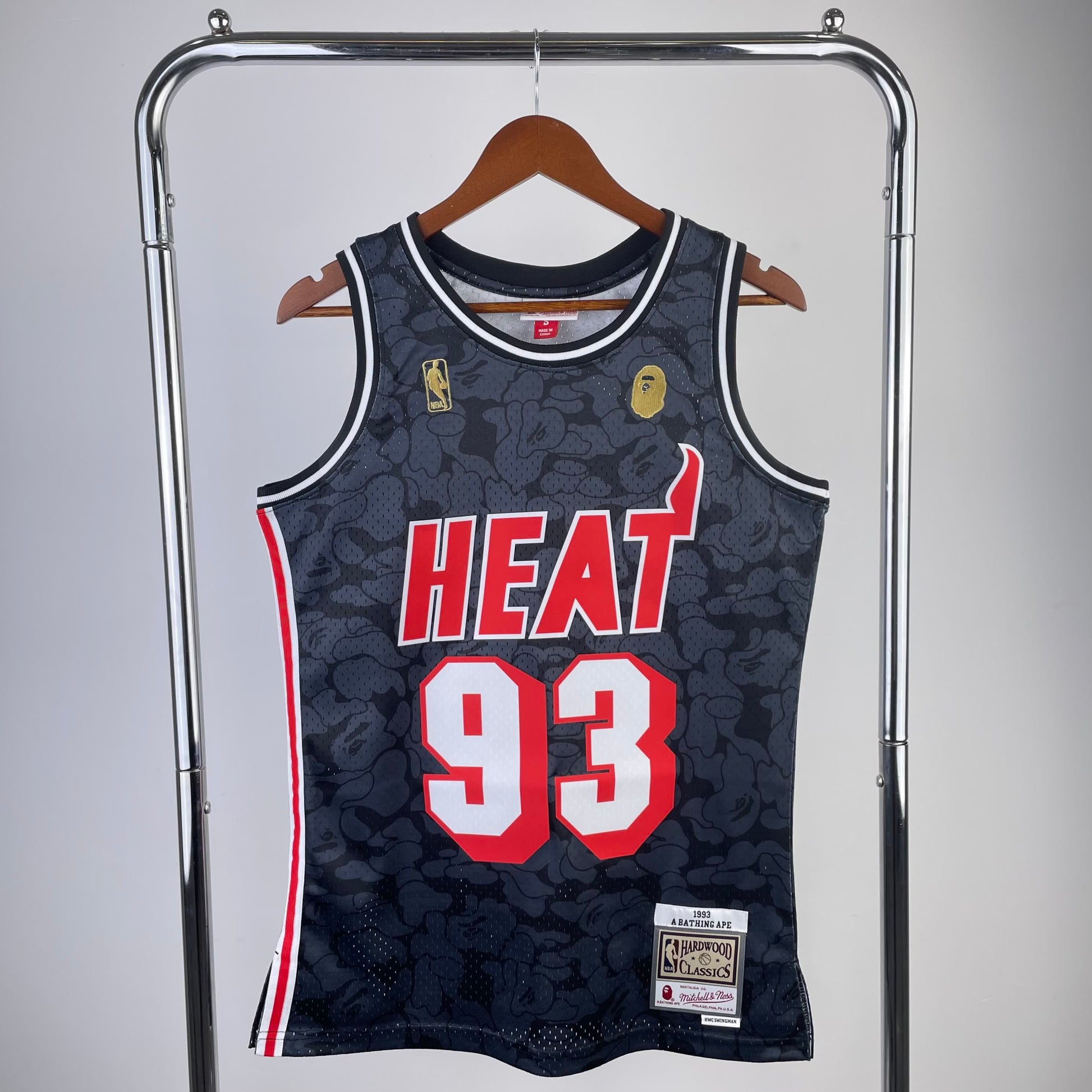 BAPE × M&N joint jersey: Heat Black 93