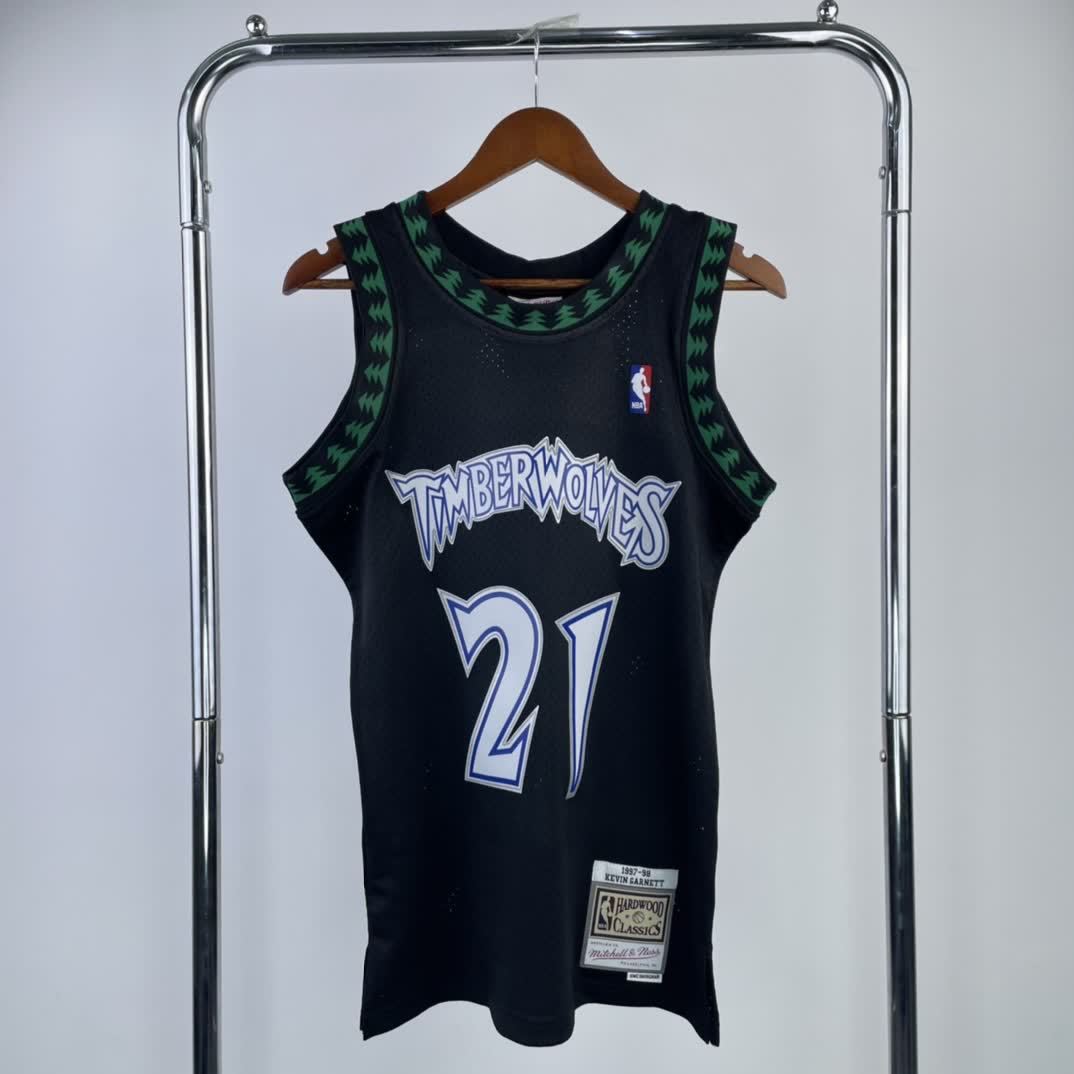 MN Heat Pressed Vintage Jersey: SW Timberwolves 97/98 Season Black 21# Garnett