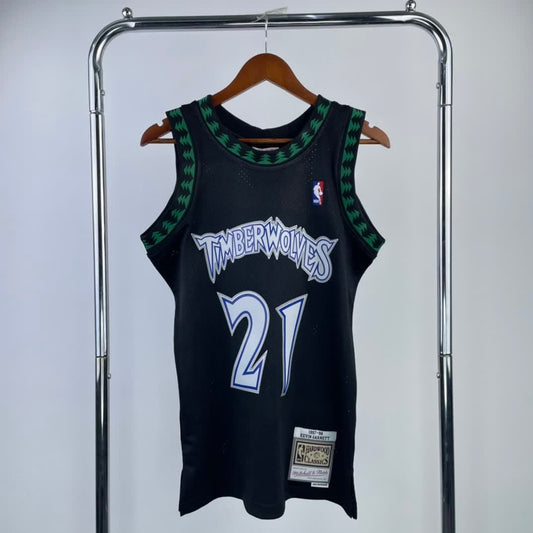 MN Heat Pressed Vintage Jersey: SW Timberwolves 97/98 Season Black 21# Garnett