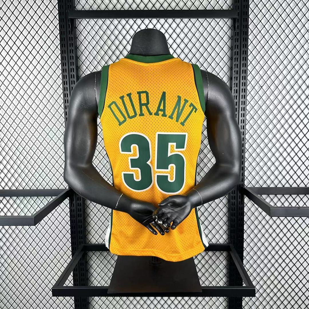 MN retro hot press jersey SW: Heat SuperSonics 07/08 season yellow 35 # Durant NBA Jersey S-XXL7
