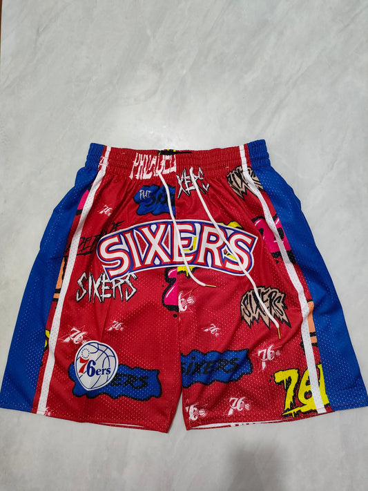 NBA 76ers Red Graffiti Pocket Shorts S-XXL