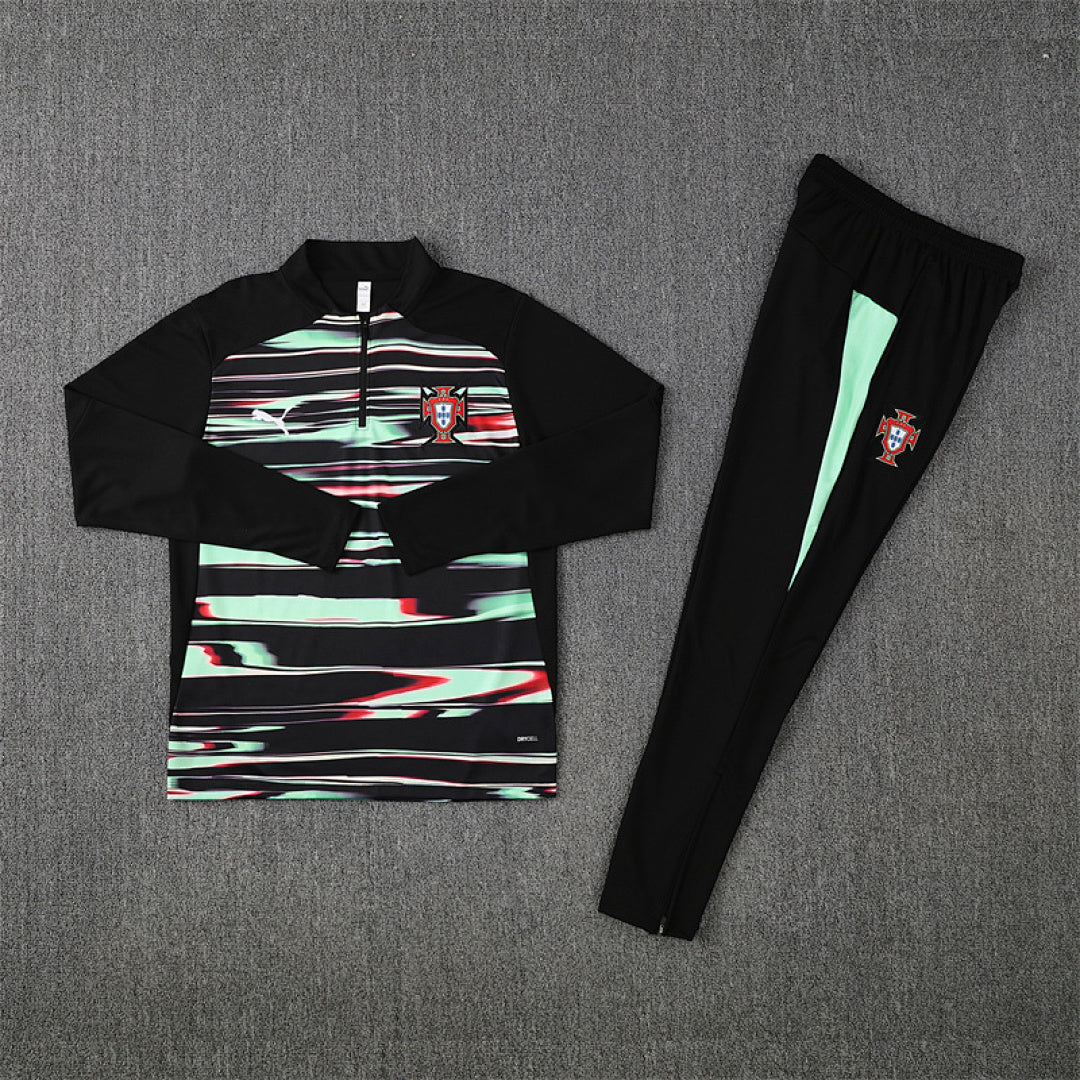 /26 Portugal Green Black Half Pull Training Suit (Adults&amp;Kids)7