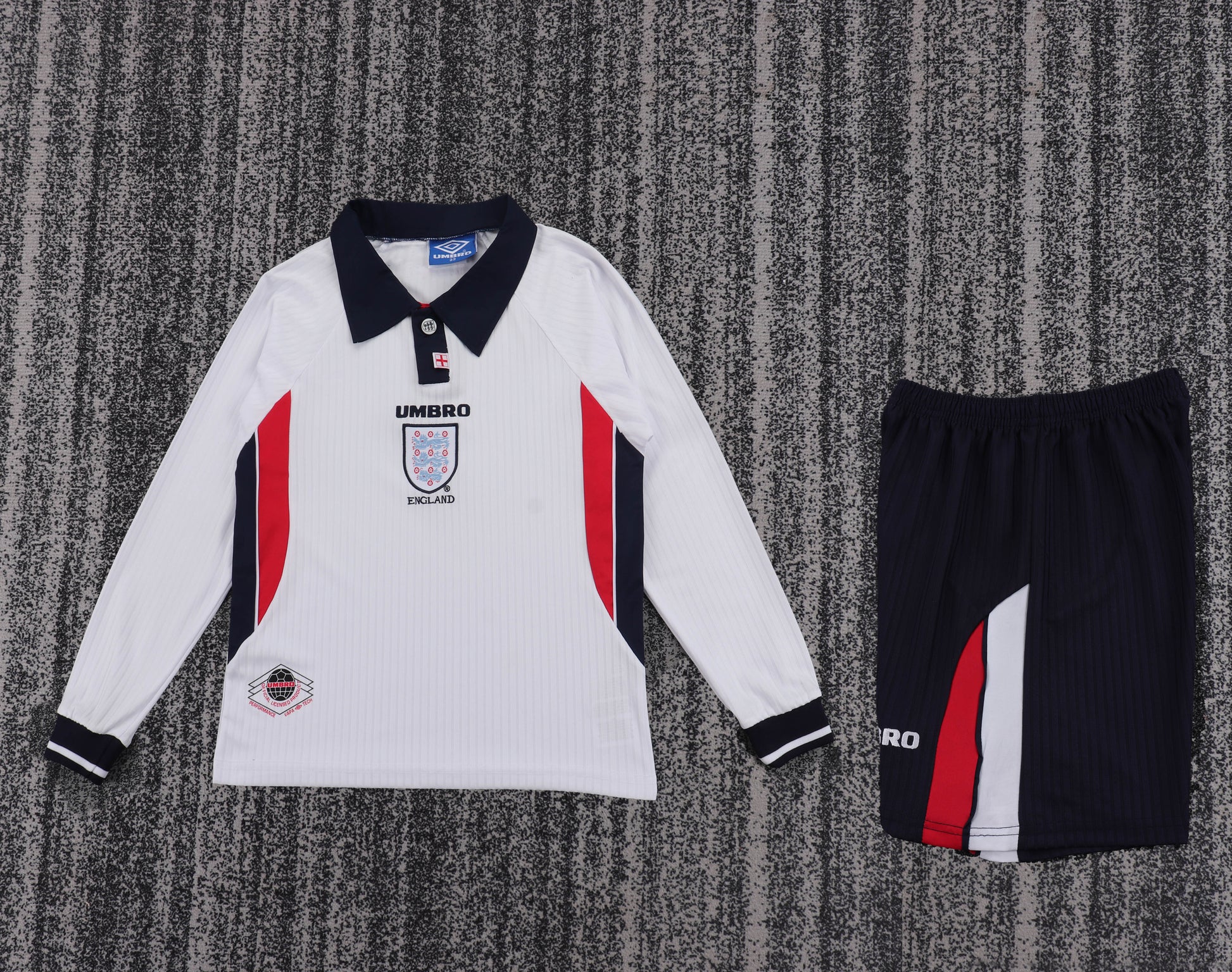 Retro Kids 1998 England Home Long Sleeve Football Shirt&amp;Size16-28