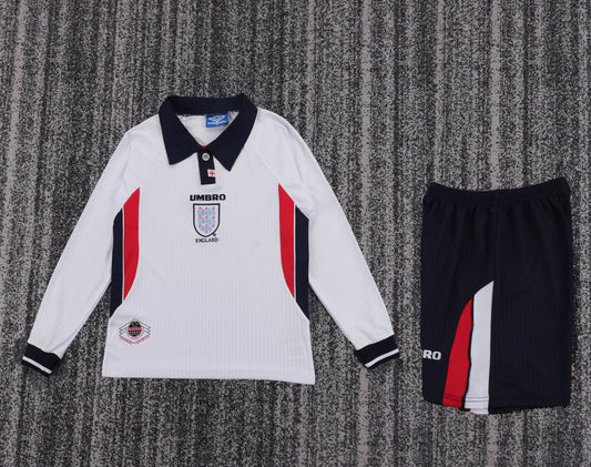 Retro Kids 1998 England Home Long Sleeve Football Shirt&amp;Size16-28