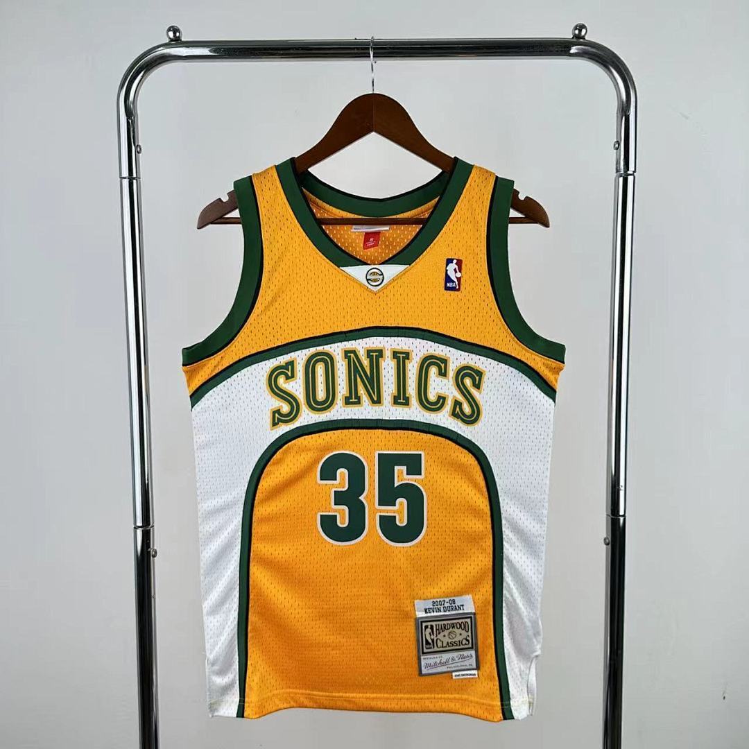 MN retro hot press jersey SW: Heat SuperSonics 07/08 season yellow 35 # Durant NBA Jersey S-XXL7