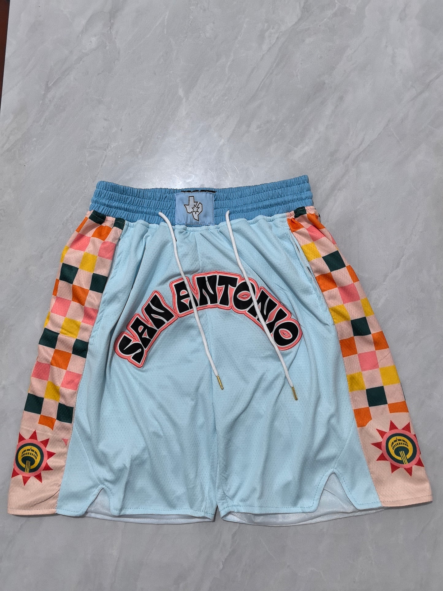 25th Spurs Light Blue City Edition Pocket JUST DON Shorts S-XXL