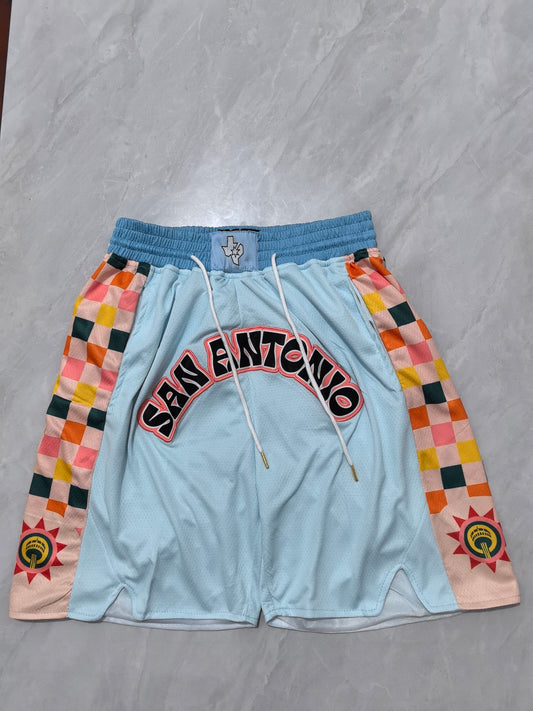 25th Spurs Light Blue City Edition Pocket JUST DON Shorts S-XXL