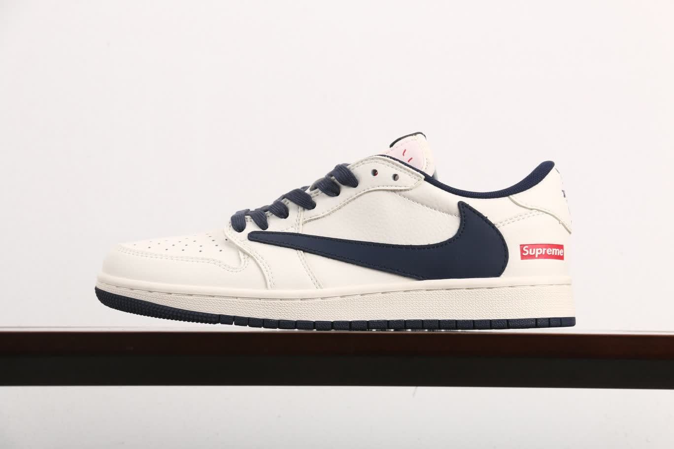 Supreme x Air Jordan 1 Low Mi White Navy Blue