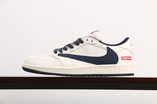 Supreme x Air Jordan 1 Low Mi White Navy Blue
