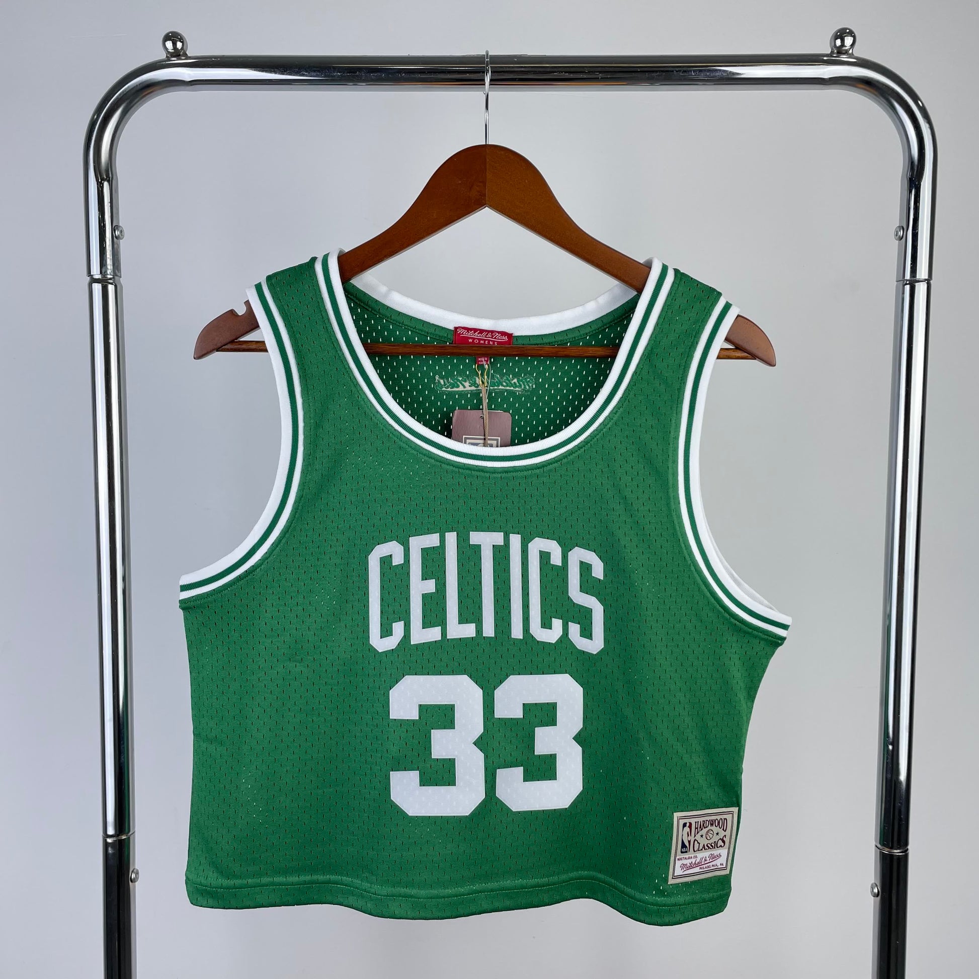 MN Women's Open Navel Vintage Jersey: Celtics Green 33 # Bird