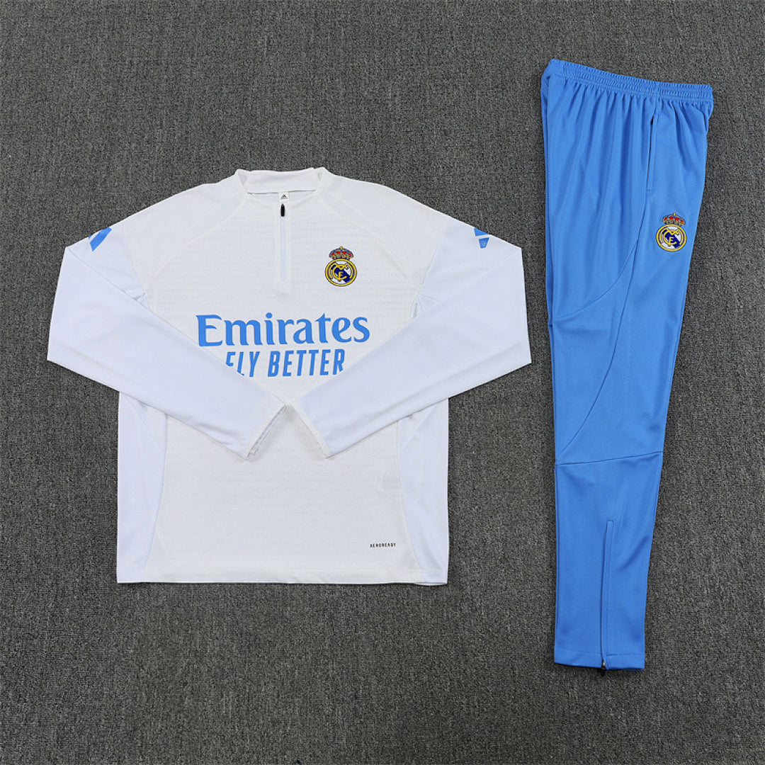 /26 Real Madrid White Match Light Blue Half Pull Training Suit (Adults&amp;Kids)9