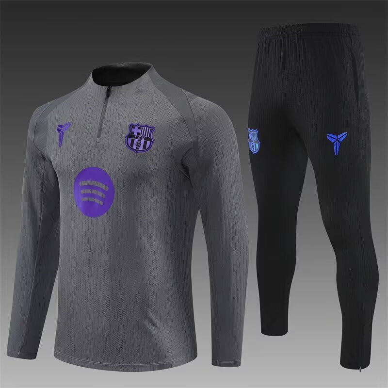 2025/26 Barcelona Grey Half Pull Training Suit Yupoo Soccer Jerseys (Adults&amp;Kids)