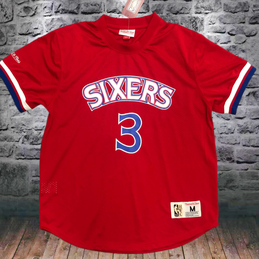Mitchellness 76ers Red 3 Everson Retro Mesh Short Sleeve