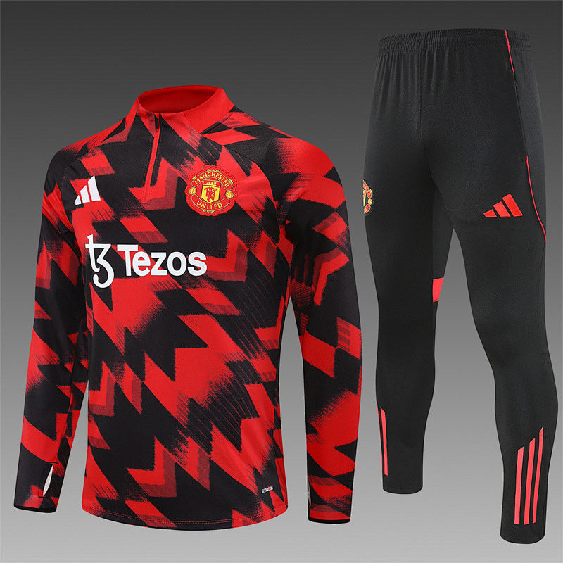 /26 Manchester United Red Black Half Pull Training Suit (Adults&amp;Kids)8