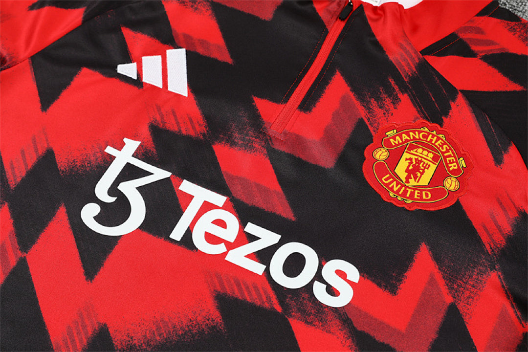 /26 Manchester United Red Black Half Pull Training Suit (Adults&amp;Kids)8